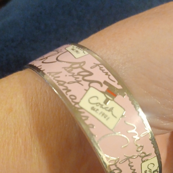 Coach Pink Script Enamel Bangle with Silver Accents - Picture 2 of 3